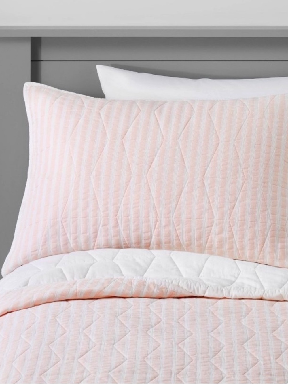 NEW Pillowfort Striped Chambray Just Peachy/White Pillow Sham, Standard